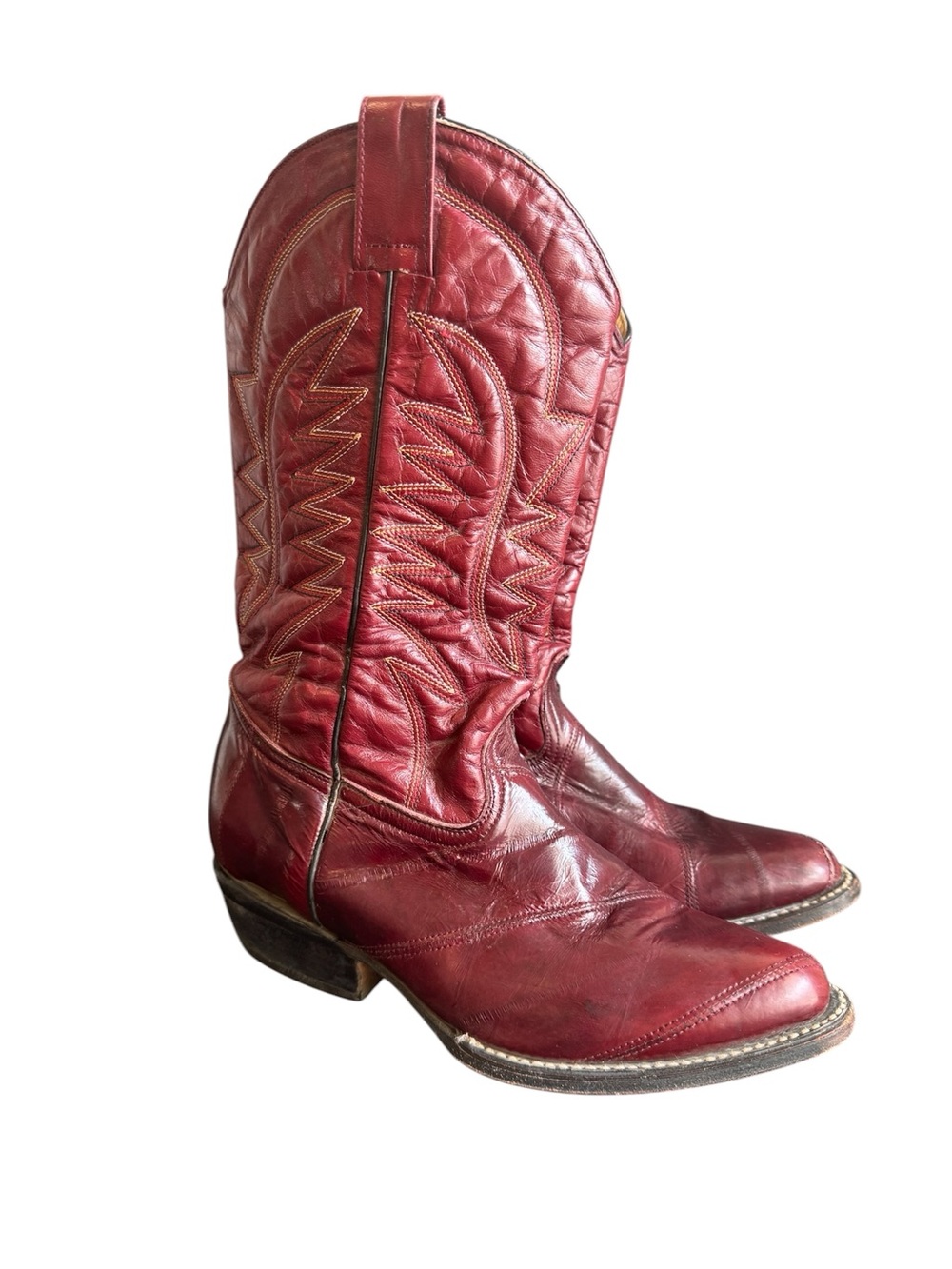 Vintage Eel Skin Cowboy Boots Oxblood Exotic Leather Unisex Womens 8.5